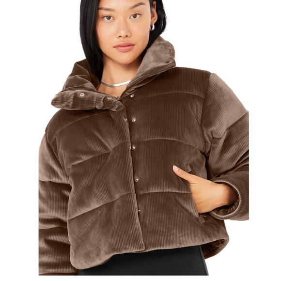 Alo Yoga Ribbed Velour Gold Rush Puffer Jacket Size Small - Picture 1 of 3